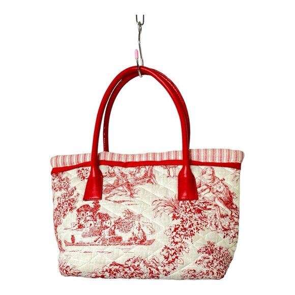 Isabella's Journey Cranberry and white, Renaissance,  Quilted Petite Carpet Bag - Picture 2 of 12